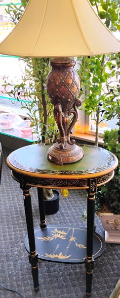 Vintage Oval Asian Style Motif Painted Accent Table 