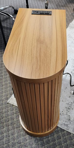 NEW Turtles & Myrtle Mid Century Style Curved Fluted Walnut End Table With Charging Station 