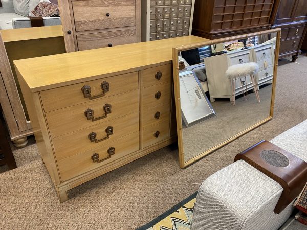 Vintage Landstrom Furniture Ribbon Bleached Mahogany Dresser & Mirror