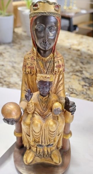 VINTAGE Madonna Di Montserrat Carved Wooden Statue Sculpture 