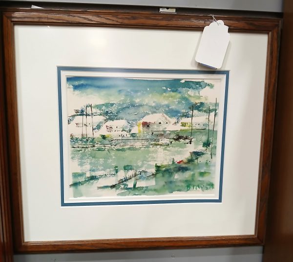 Mid Century Modern Original Bermuda Sea Scape Water Color By Artist Alfred Birdsey 