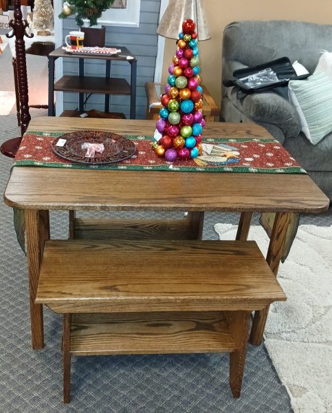 NEW Custom Solid Oak Drop Leaf Table With Benches 