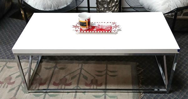 Crate And Barrel White Acrylic Top-Metal Base Coffee Table 