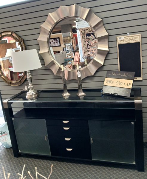 Modern Black Lacquered Wood With Glass Top Sideboard-Console 