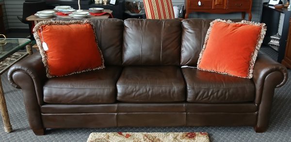 Ethan Allen Marble Brown Leather Sofa
