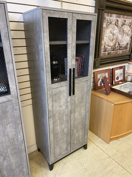 Home Source Grey Wash Bar Cabinet with Mesh Display