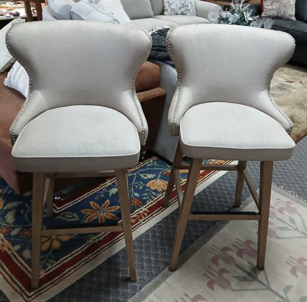 Newer Industry Co. Pair Of Grey Linen Hobnail Swivel Counter Stools 