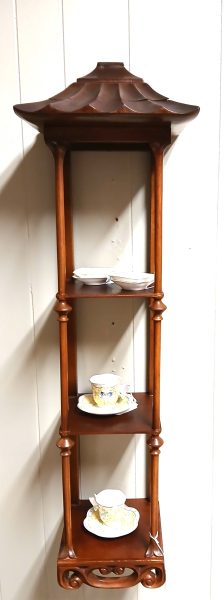 Rare~ Vintage Chinoiserie Pagoda Mahogany Wall-Floor Shelf