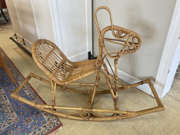 Vintage E.W.A Nissen & Co. (Denmark) 20th Century Rattan & Bamboo Rocking Horse