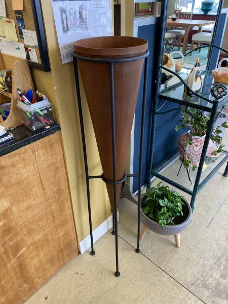 Mid Century Steel Conical Planter on Iron Stand