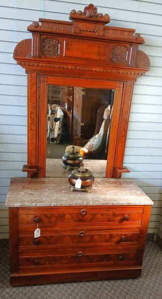 Antique Eastlake Carved Walnut Dresser-Mirror 