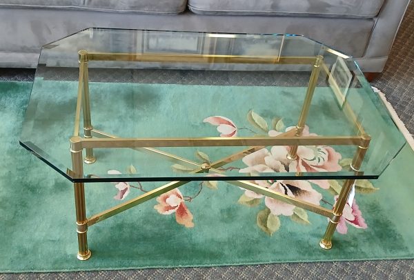 La barge Brass And Beveled Glass Coffee Table 