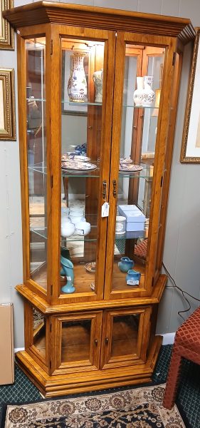 Vintage Oak Curio Cabinet 