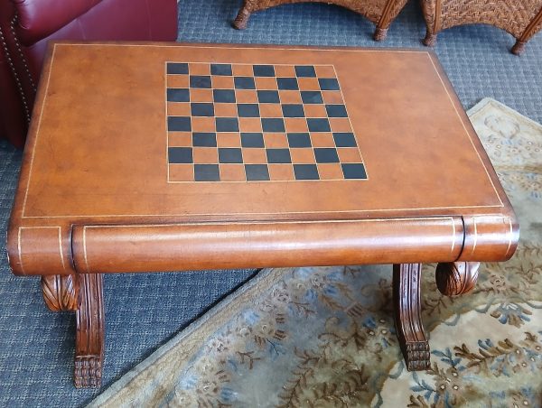 Rare~ Scholars Book Chess Leather Top Coffee Table 