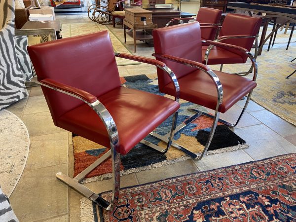 2 ~ Set of 2 Design Within Reach Red Leather Chrome Cantilever Chairs ~ Sold Separately!