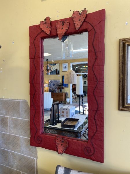 Hand-made Rustic Metal Wrapped Heart Mirror