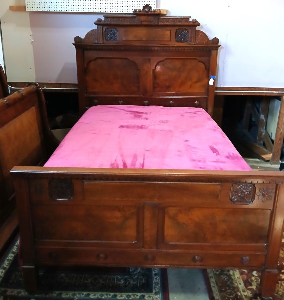 Antique Victorian Style  Carved Walnut Eastlake Bedframe