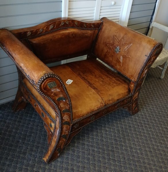Historical Antique Distressed Leather Morocco Chair 