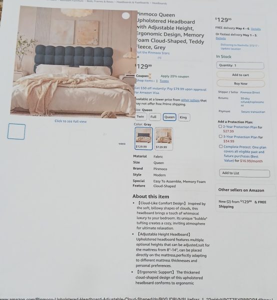 NEW PINMOCO Queen Upholstered Headboard With Adjustable Light