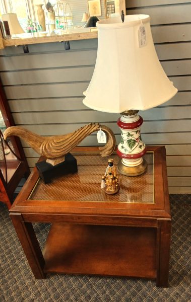 Vintage Thomasville Furniture Rattan/Glass Top Accent Table 