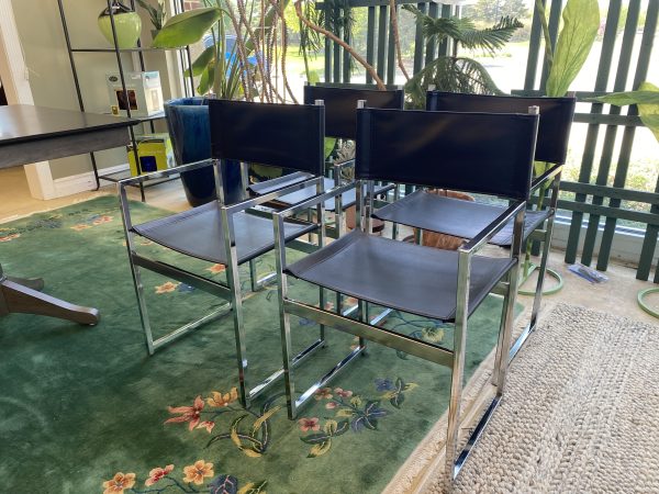 Set of 4 Chrome Faux Black Leather Chairs