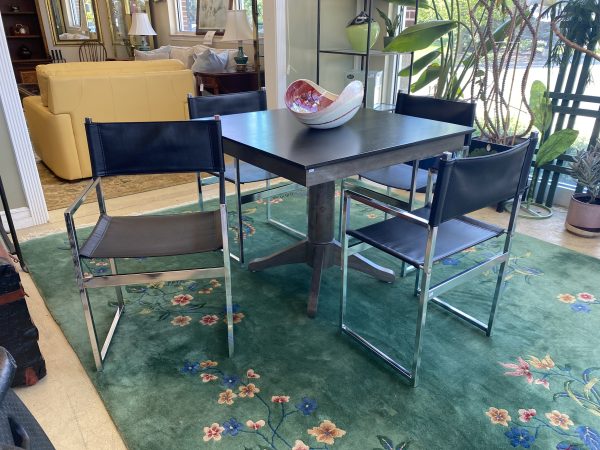 Set of 4 Chrome Faux Black Leather Chairs