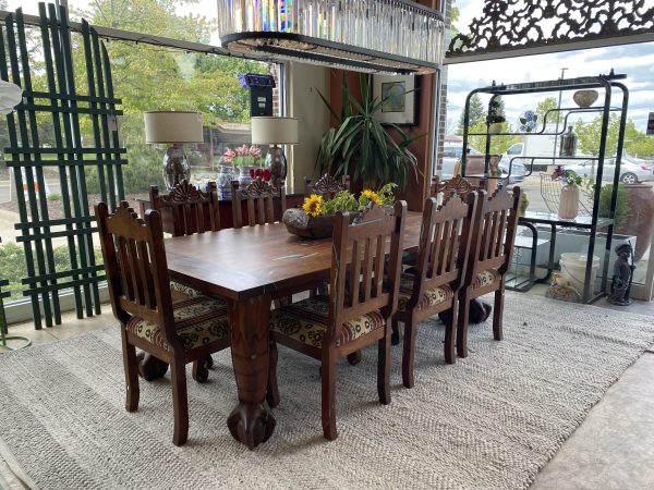 One of a Kind Mesquite Dining Table & 8 chairs with Turquoise Inlay