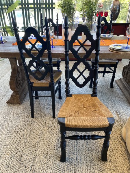 Set of 4 1960’s Thomasville Spanish Revival Rush Seat Dining Chairs