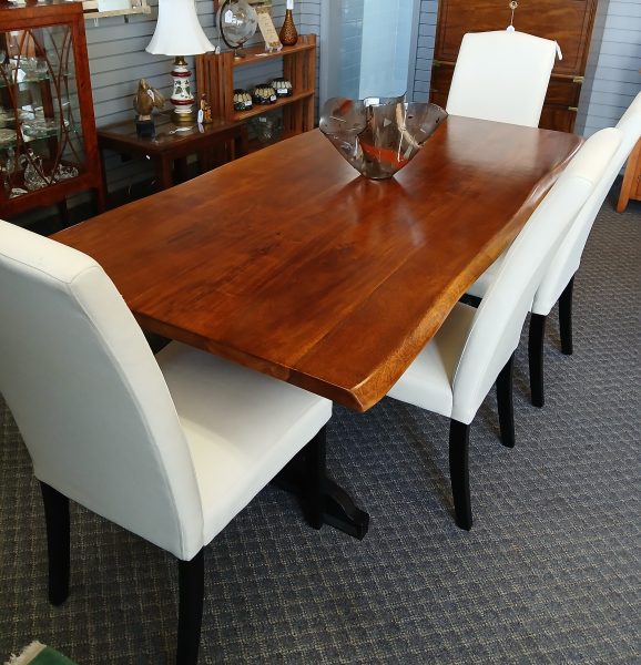 NEWER Amish Live Edge Cherry Trestle Table With Bench 