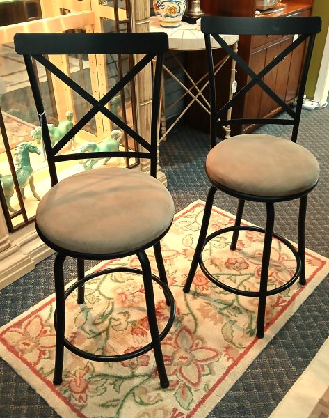 Pair Of Swivel Brushed Suede Seat Bar Stools 