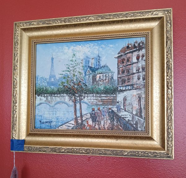 Vintage Paris Scene Oil By Artist Burnett 