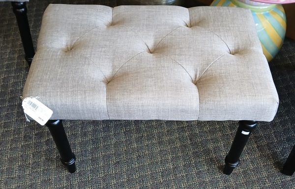 2-New Gray Tufted Linen Footstools Sold Separate