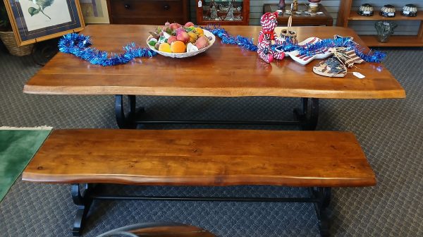 NEWER Amish Live Edge Cherry Trestle Table With Bench 