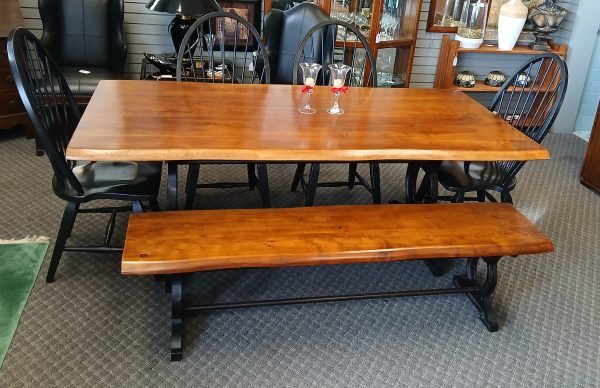NEWER Amish Live Edge Cherry Trestle Table With Bench/Chair Set Sold Separate  