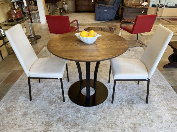 3 Piece Amisco Dalia 36″ Round Dining Table with 2 Amisco Linea Chairs