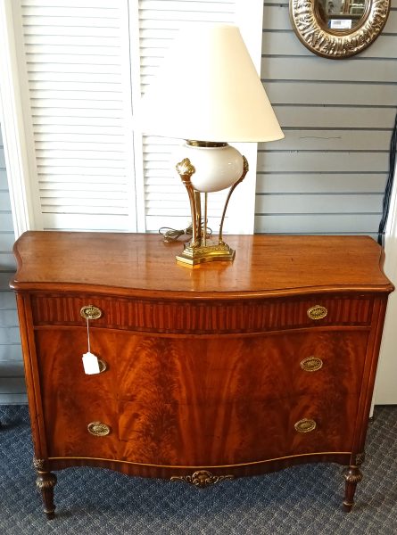 Vintage French Rom Weber Style Louis XV Flamed Burled Mahogany Sideboard Buffet 