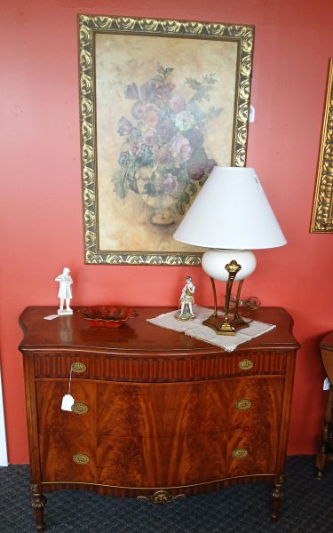 Vintage French Rom Weber Style Louis XV Flamed Burled Mahogany Sideboard Buffet 