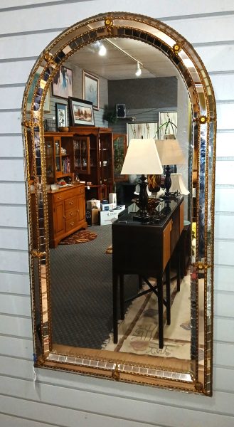 Vintage French Hand Tooled Brass/Glass Mirror 