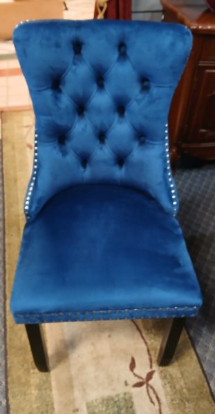 Set Of 4 Brushed Blue Velvet With Hobnail Dining Room Chairs 