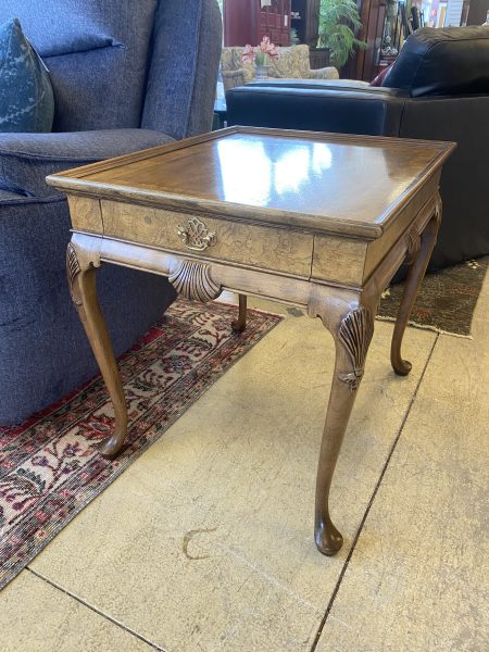 Vintage Baker Furniture Burled Walnut Queen Anne Tea Table