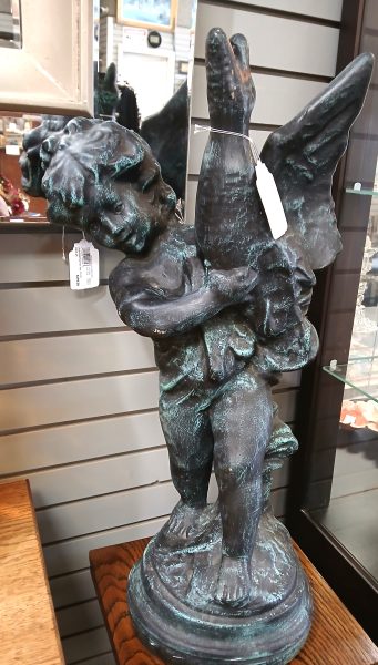 Antique French Cupid With Fish Sculpture