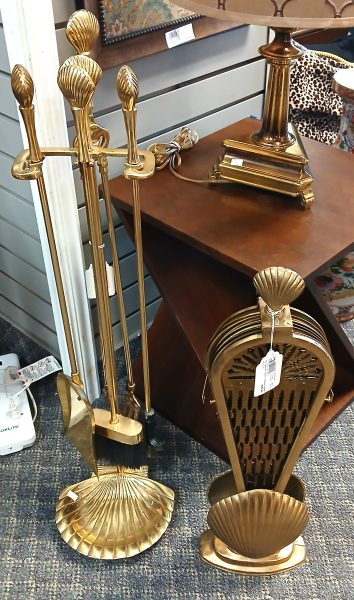 Vintage Solid Brass Fireplace Tool Set And Blower Sold Separate