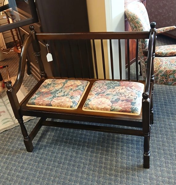 Vintage Slat Spindle Semi Brocade Bench 