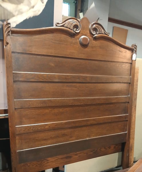 Antique Oak Late Victorian Full Size Bed Frame With Rails 