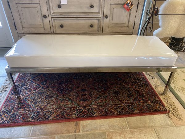 Contemporary White Patent Leather & Chrome Bench