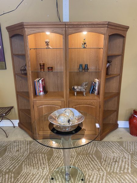 4 Piece Lighted Oak Display Cabinet