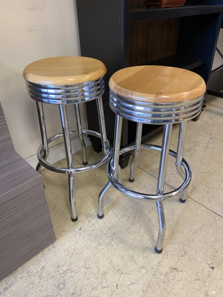 Set of 2 Vintage 50’s Maple & Chrome Swivel Stools