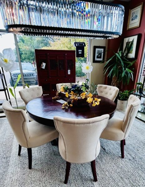 Copper Grove Asperg Mango Wood 60-Inch Round Pedestal Dining Table w/7 Safavieh Dharma Dining Chairs