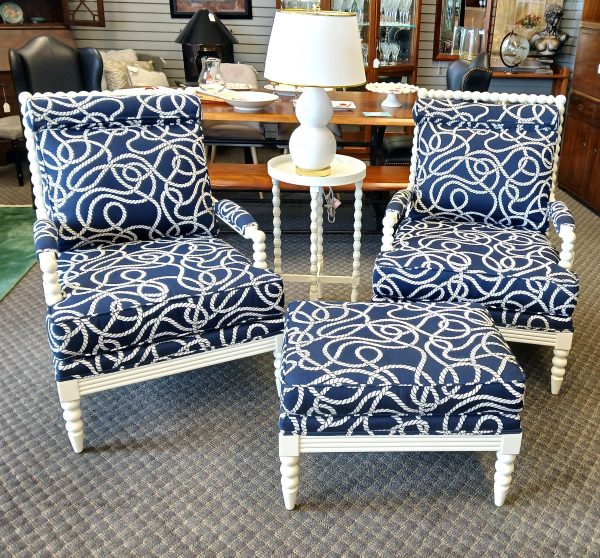 Ethan Allen Custom Coastal Spindle Wood Framed Arm Chairs Sold Separate