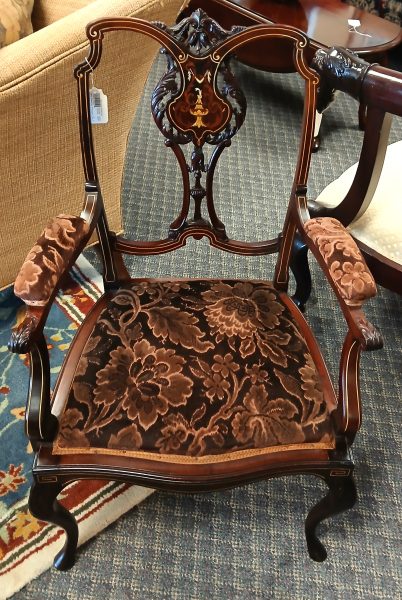 1800’s Original English Edwardian Hand Carved Mahogany Arm Chair 